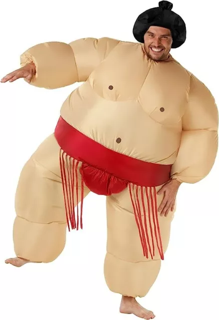 Adult Blue Inflatable Sumo Wrestler Costume Men`s Halloween Blow Up Fat  Suit O/S