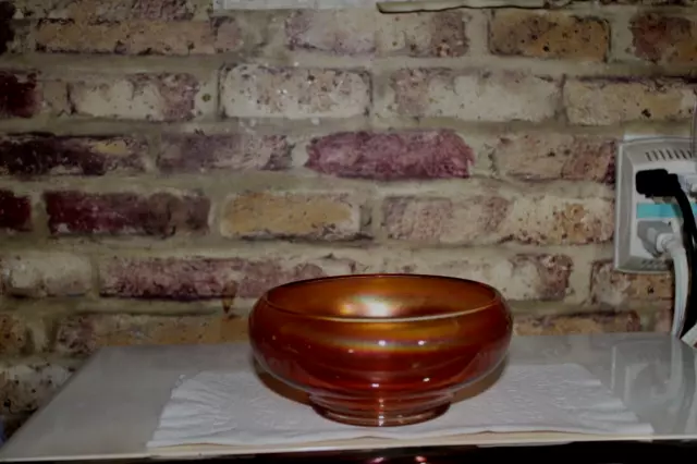Vintage Irredescent Amber Orange Carnival Glass Serving Bowl, 3"x7½"