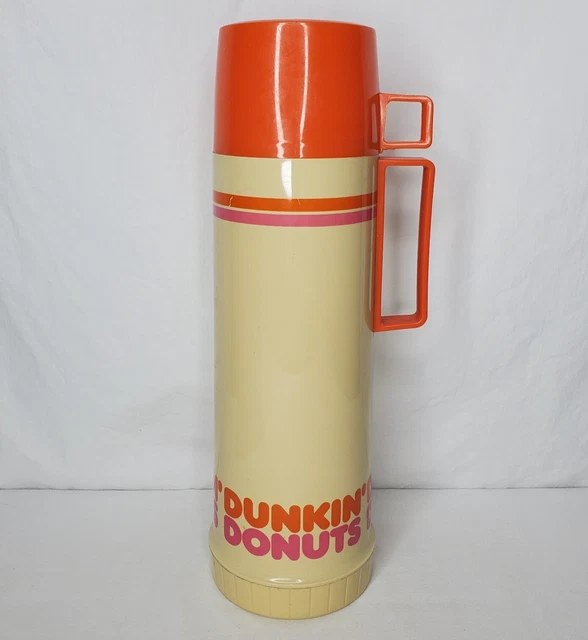 VINTAGE DUNKIN DONUTS Pink Orange Thermos Coffee Travel Container Cup