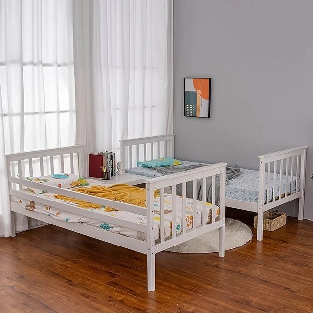 BUNK BED HIGH Sleeper Wood Frame Ladder Children Kids Single Twin White ...