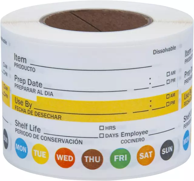 Dissolvable Label Shelf Life for Food Rotation Use by Stickers 2 X 3 Inch Roll o