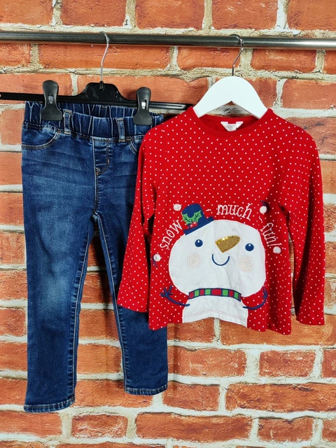 Girls Bundle Age 3-4 Years Gap M&Co Jeggings Christmas Top Snowman Festive 104Cm