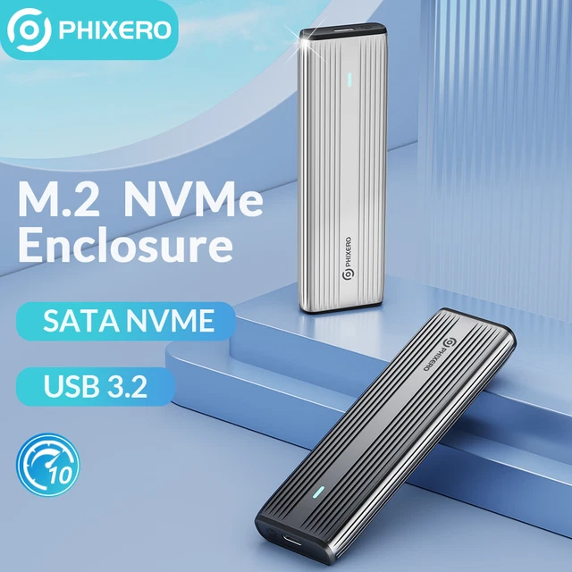 PHIXERO M.2 NVME TO USB 3.2 Enclosure Storage Case Adapter SSD SATA External
