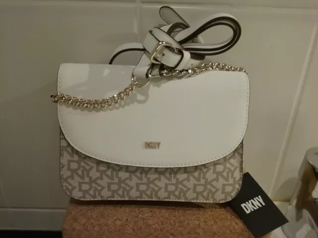 DKNY Sina -MD fluo shoulder bag chain monogram women handbag brown / tan  Crossbody business women purse