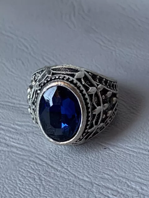 Rare Ancient Medieval Beautiful Engraved Ring With Blue Stone
