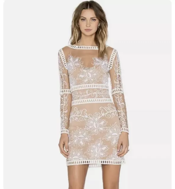 For Love and Lemons Dress Desert Nights Lace Mini Nude Sheer Size Medium New