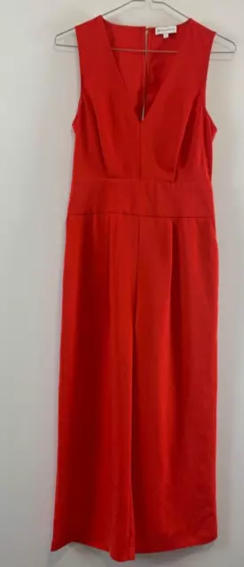 WAREHOUSE JUMPSUIT 8 RED Button Up Zip Ribbon Back Sleeveless Wide Leg Casual