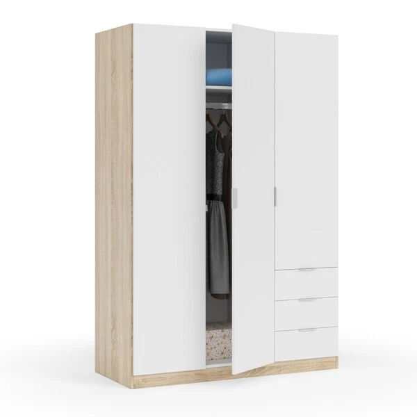 Armadio 4 Ante E 3 Cassetti Bianco - 154x49,5x200,4 Cm, Design Moderno - Foto 10