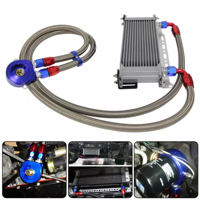 Universal AN10 15 Row Oil Cooler Kit W/ Bracket+Oil Filter Adapter Hose line Kit