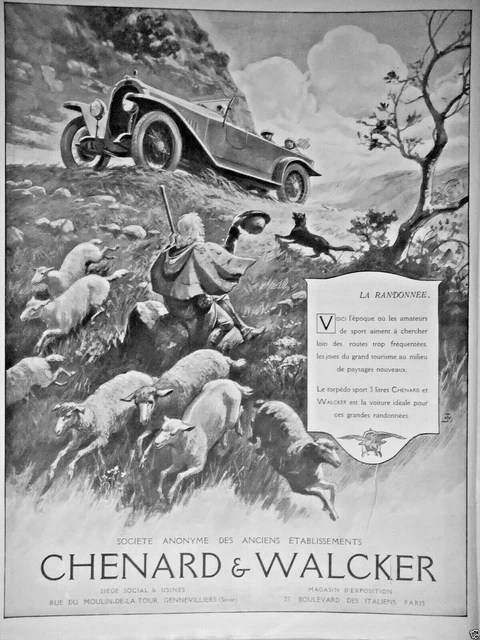 1923 Advertising Chenard & Walker Torpedo Sport 3 Litre Hiking - Sheep