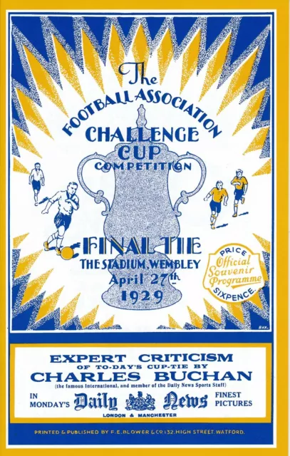 FA CUP FINAL 1929 Portsmouth v Bolton Wanderers - FULL REPLICA PROGRAMME