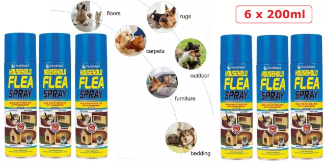 6 x Flea Killer Spray for Home Dog Bed Cat Bed Pet Kennel Tick Protection 200ml