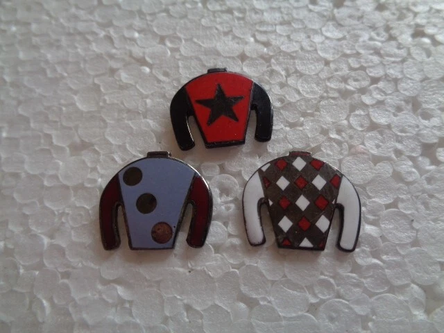 Job lot of 3 Jockey silks horseracing metal lapel pins