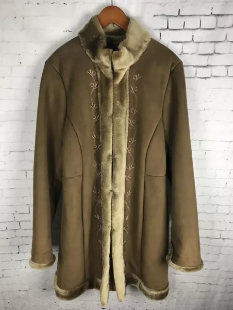 Braetan Jacket Size Large Women's Long Coat Brown Faux Suede Heavy Warm (C76)