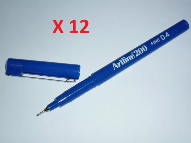 Artline 200 writing pen 04.mm Fine BLUE Artline EK-200 Fineliner Box of 12 pens