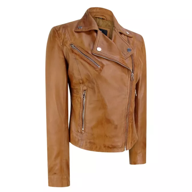 Infinity Ladies Retro BRANDO Tan Biker Retro Casual Soft Nappa Leather Jacket 3