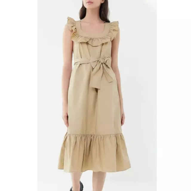 NWT Urban Outfitters UO Ruffle Poplin Midi Dress in Beige Women's S
