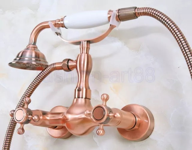Antique Red Copper Wall Mounted Bathroom Claw foot Tub Faucet Hand Shower fna335