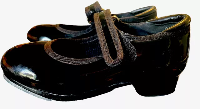 Dance Class Toddler Girls Mary Jane Easy Strap Tap Patent Shoes Black, Size 9.5C