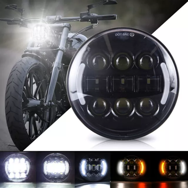 1x 5-3/4" 5.75" LED Headlight Halo With Turn Signal For Iron 883 1200 Motorcycle