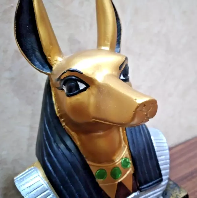 Handmade Head Statue of Black* Gold - stone Anubis Egyptian God of afterlife