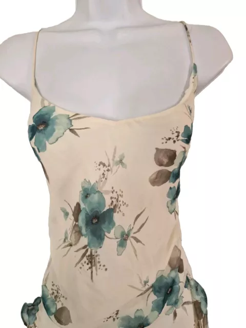 Abito slip da donna vintage blu crema floreale cinturino seta Y2k bias civettuolo 14P. 2