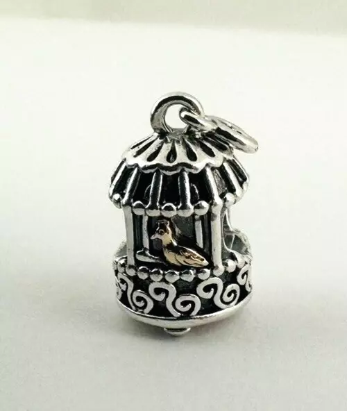 Authentic Pandora Sterling Silver & 14K Gold Birdcage Songbird Charm 791114 ALE