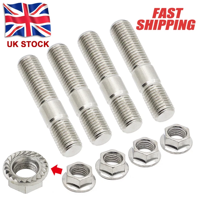 16pc M10x1.25 Exhaust Stud & Serrated Nut Set – 48mm Stainless – For Toyota, Honda, Nissan, Audi Turbo