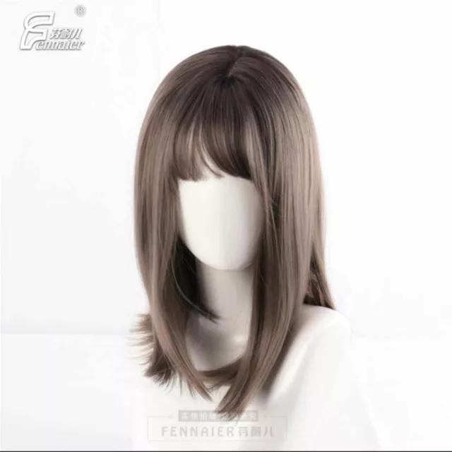 Green wood Gradient flax ash girl long straight hair cos wig style party mask