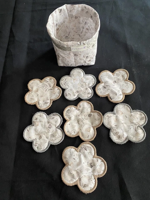 Lot De 7 lingettes démaquillantes réutilisables coton et bambou avec sa panière