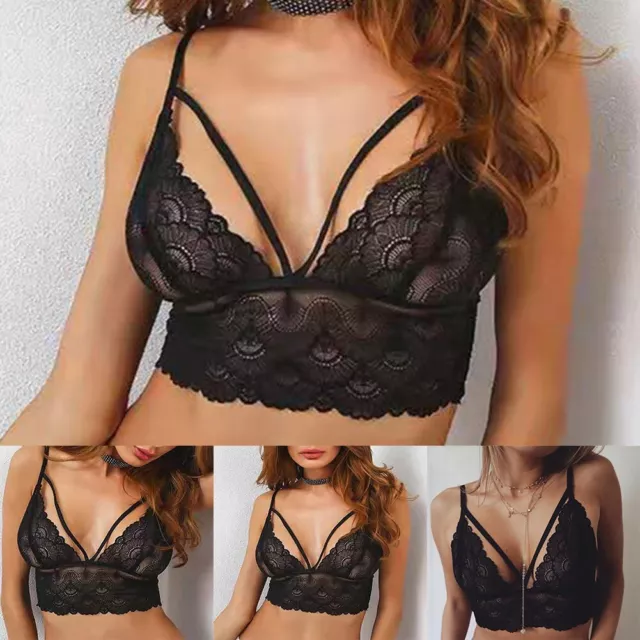 Soutien-gorge bustier en dentelle creuse pour femme dessus de culture gilet noir