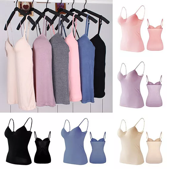 Womens Camisole with Built in Shelf Bra Adjustable Spaghetti Strap Vest  Tank Top