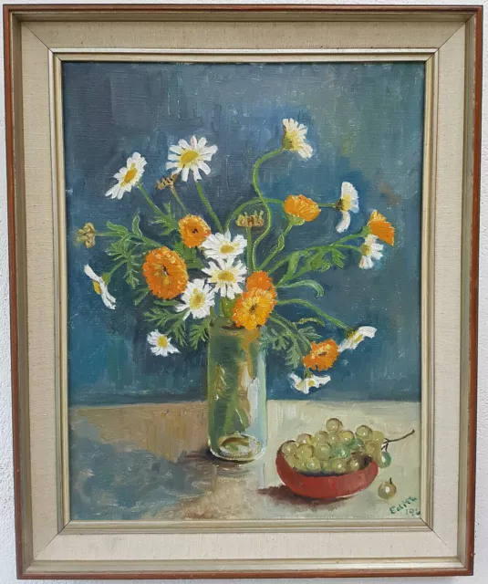 Wunderschönes altes Ölgemälde mit Rahmen Malerei Oil Painting Stillleben Blumen