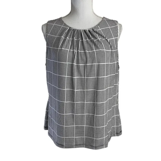 Calvin Klein Geometric Spotted Black and White Tank Top Blouse Petite XL Stretch