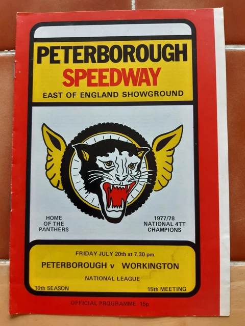 PETERBOROUGH vs WORKINGTON SPEEDWAY PROGRAMME 20/7/1979 (EXCELLENT CONDITION)