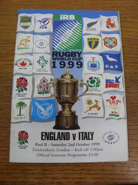 02/10/1999 Rugby Union Programme: World Cup - England v Italy [At Twickenham] (c