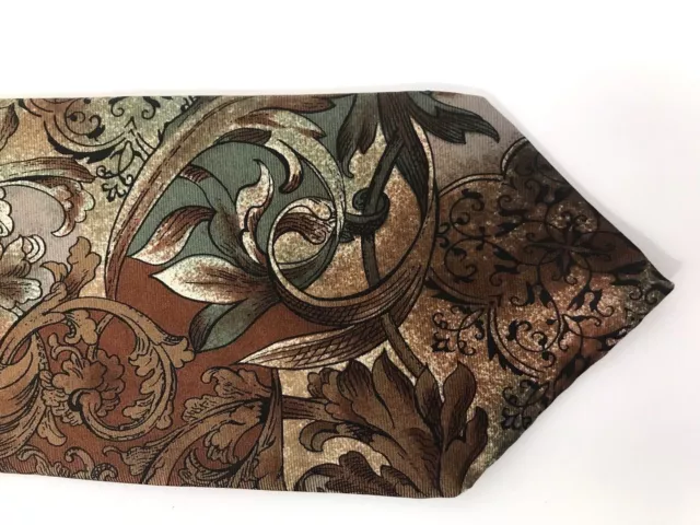 Harve Benard Pure Silk Necktie 56" x 3.6" Teal/Brown Artistic Floral Design Tie