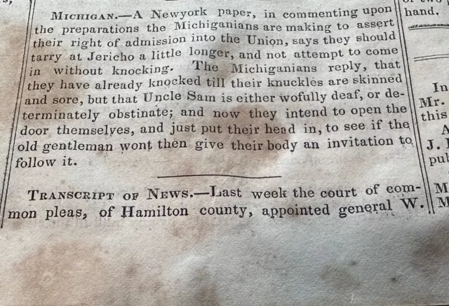 1834 William Henry Harrison Hamilton County Appointment Cincinnati Newspaper