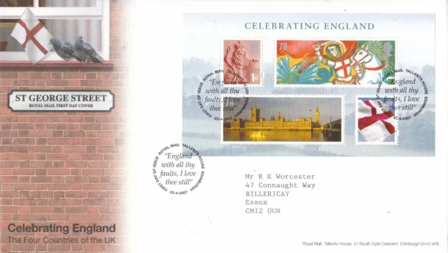 Gb Great Britain 2007 Celebrating England Mini Sheet On Fdc First Day Cover