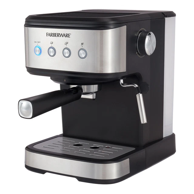 Farberware 1.5L 20 Bar Espresso Maker with Removable Water Tank Silver and Black