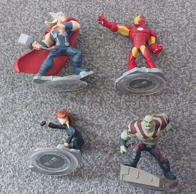 Disney Infinity 2.0 Marvel Figures Thor Iron Man Black Widow Drax Figure Bundle