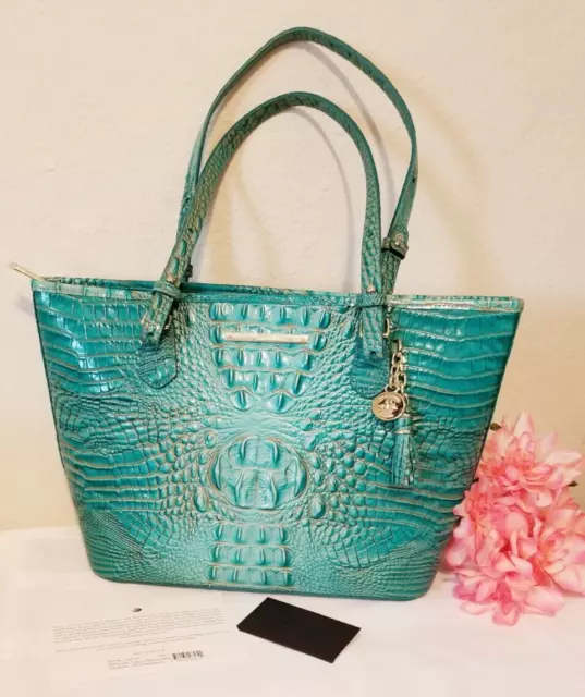 NWOT BRAHMIN MEDIUM ASHER Turquoise MELBOURNE GENUINE LEATHER SHOULDER TOTE BAG