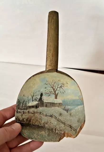 Antique Folk Art Country Painting on Wood Butter Paddle Kitchen Scoop Vermont