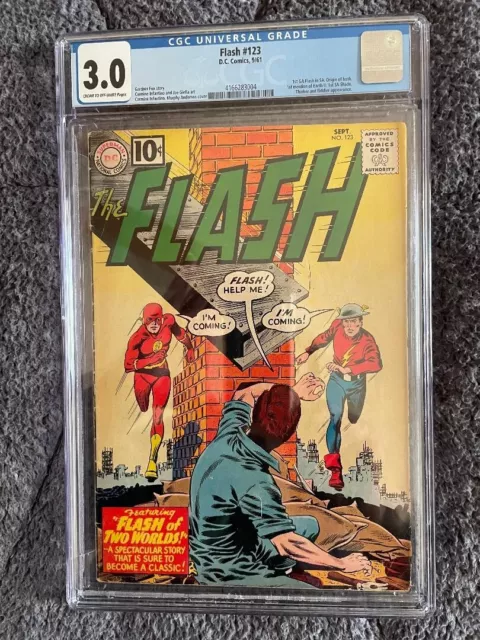 Flash #123 CGC 3.0 1st Golden Age Flash in Silver Age Two Worlds Key NO RESERVE