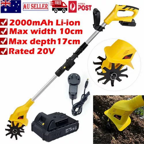 Cordless Tiller Cultivator Soil Mini Rotary Hoe Garden Rotovator with Battery