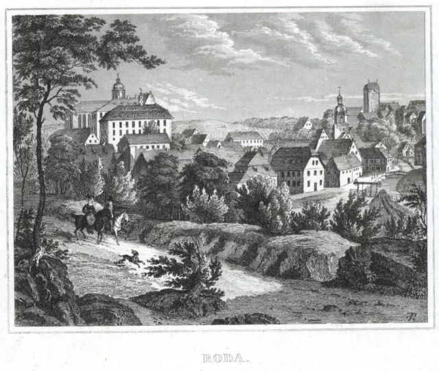 STADTRODA RODA - Ansicht, Stahlstich aus dem "kleinen Universum" - 1842 ORIGINAL