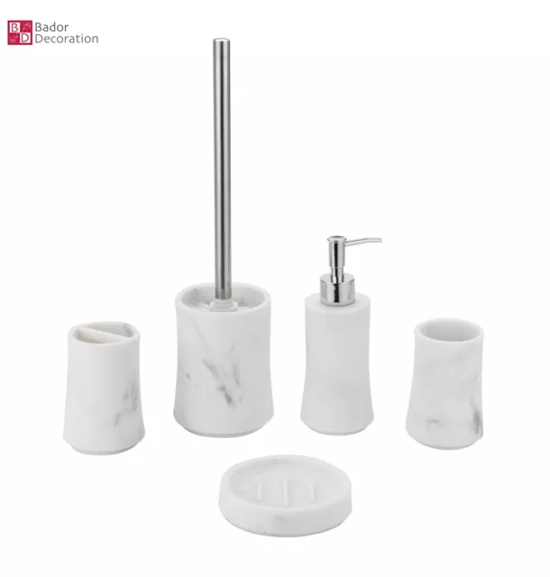 5 Parties Salle de Bain Set Accessoires En Résine Synthétique Blanc Gris Neuf