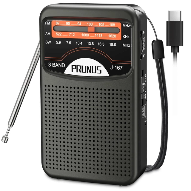 Radio Portatile PRUNUS J-189 FM/Bluetooth - Ricaricabile, Torcia LED, Supporto USB/TF/AUX, Nero - Foto 7