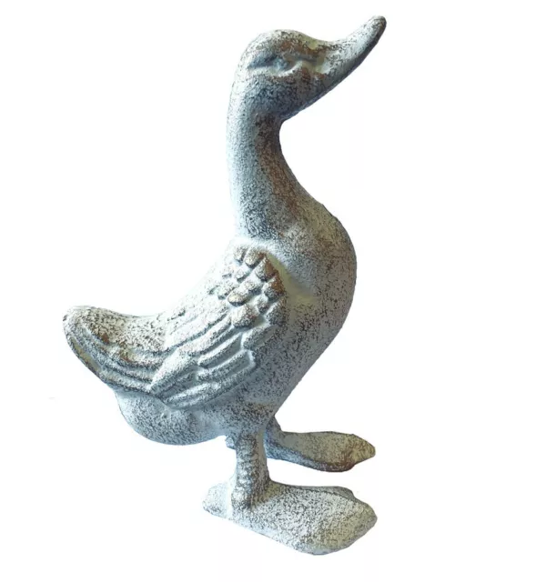 Mr Gecko Cast Iron Duck Hand Made Antique White Decor Figurine Statue