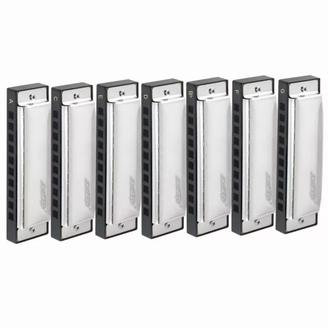 EASTTOP Lot de 7 harmonicas bleus diatoniques à 10trou pour adulte professionnel 3